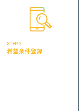 STEP2 希望条件登録 会員サイトに職務経歴や希望条件を登録。お電話での登録インタビューもご予約下さい（15～30分）。より詳細なご希望など伺うことで、非公開求人のご紹介なども可能となります。