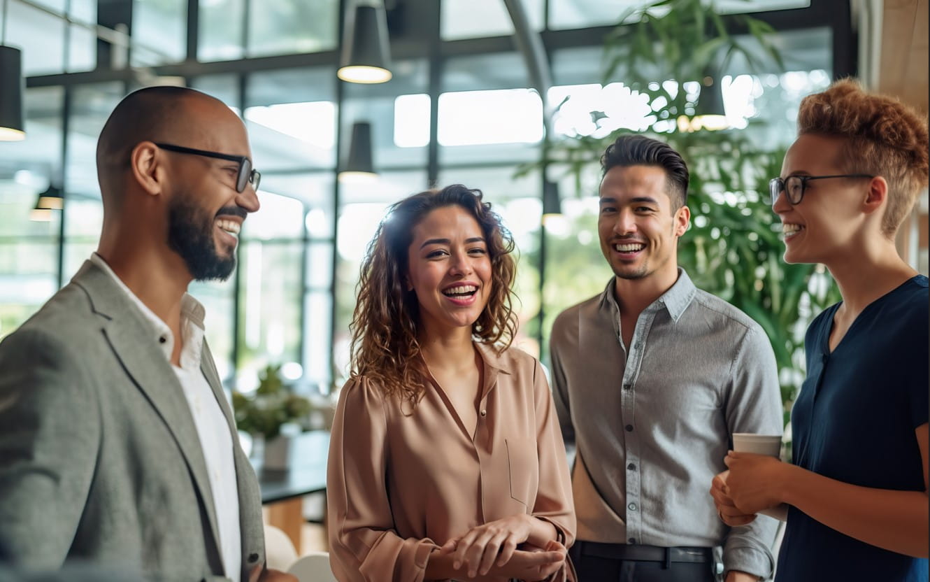 Groupe de personnes debout et parlant entre elles Groupe de personnes debout et parlant entre elles