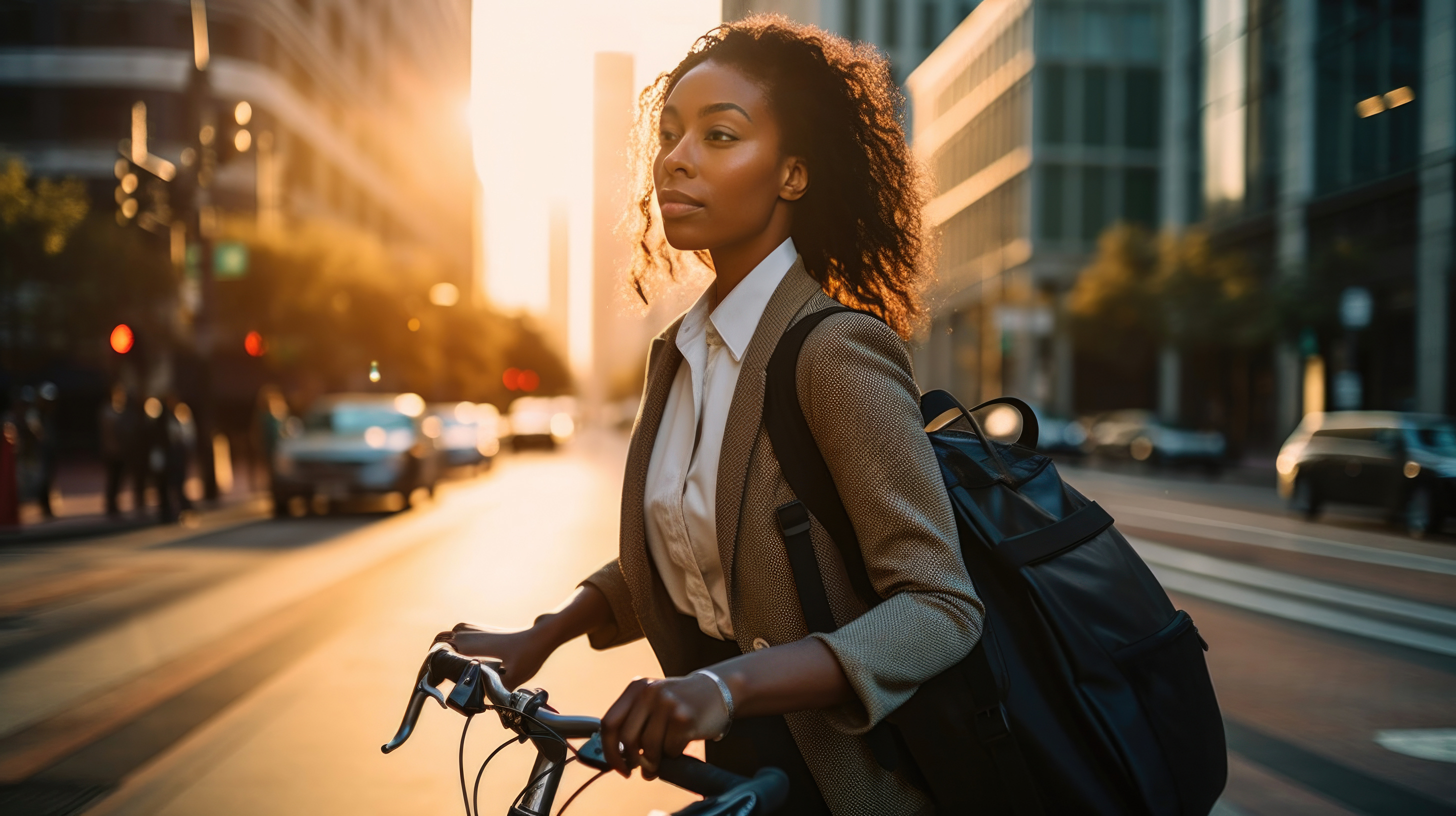 Young female on a bike crossing a street Young female on a bike crossing a street