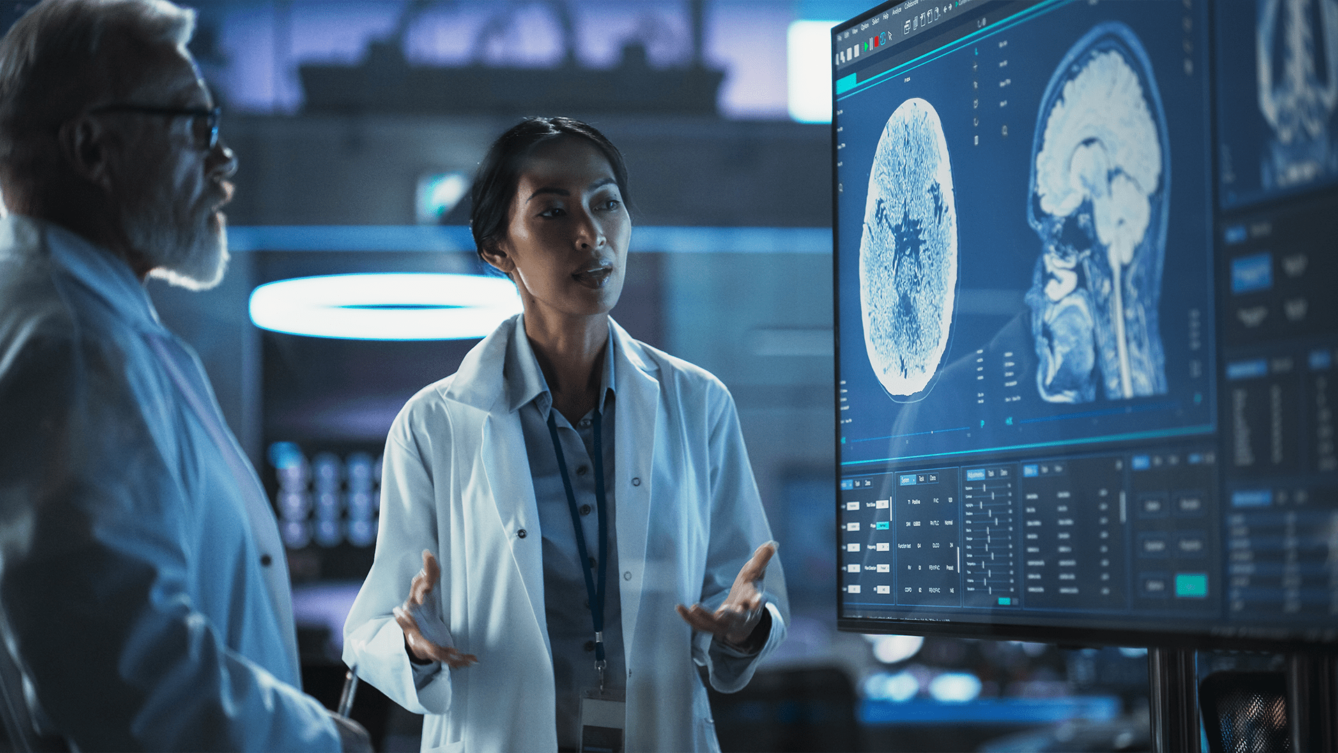 Medical communication concept with professionals discussing data. Medical communication concept with professionals discussing data.