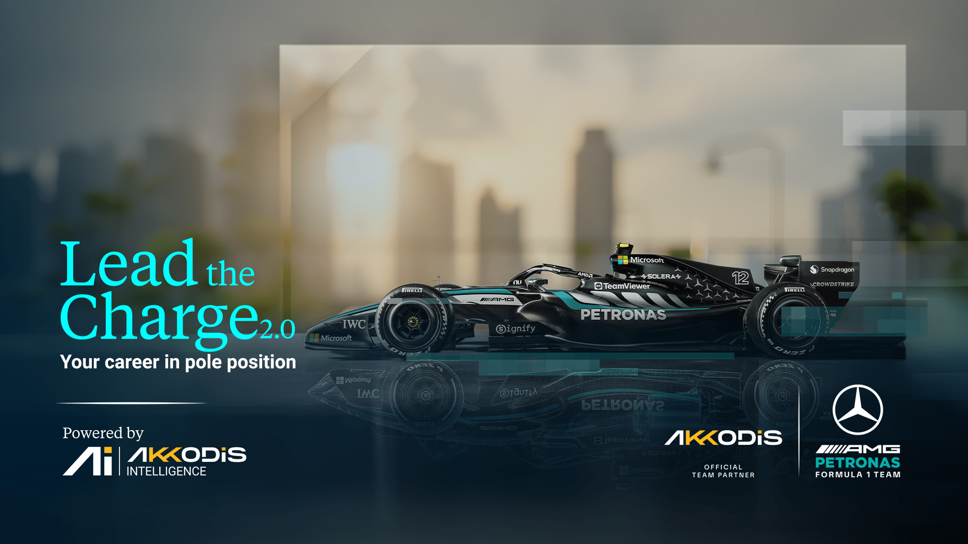 Akkodis Lead the Charge participant working with Mercedes-AMG PETRONAS Formula One Team engineers at the Brackley technology centre