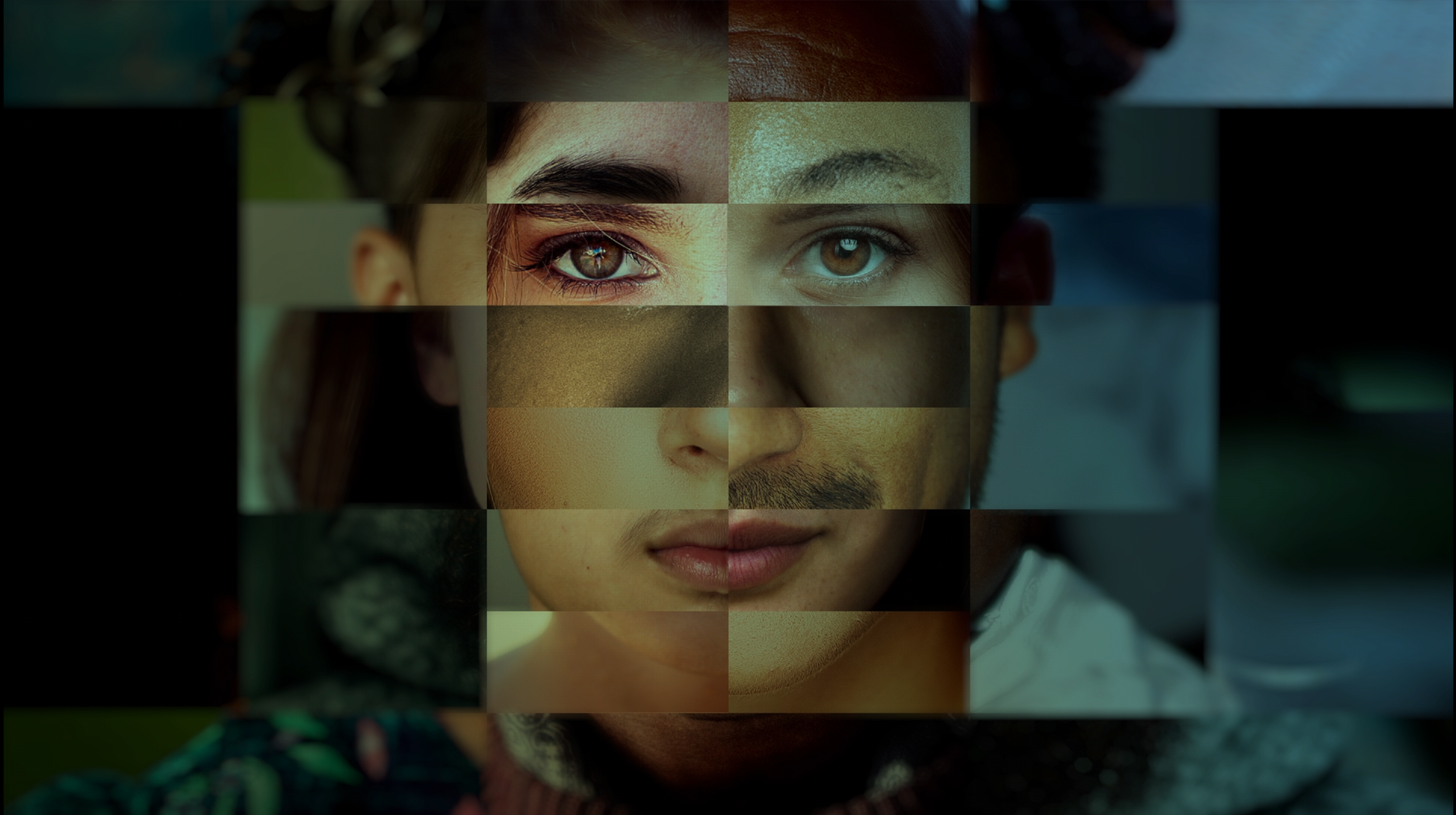 AI-generated collage of different human face elements AI-generated collage of different human face elements