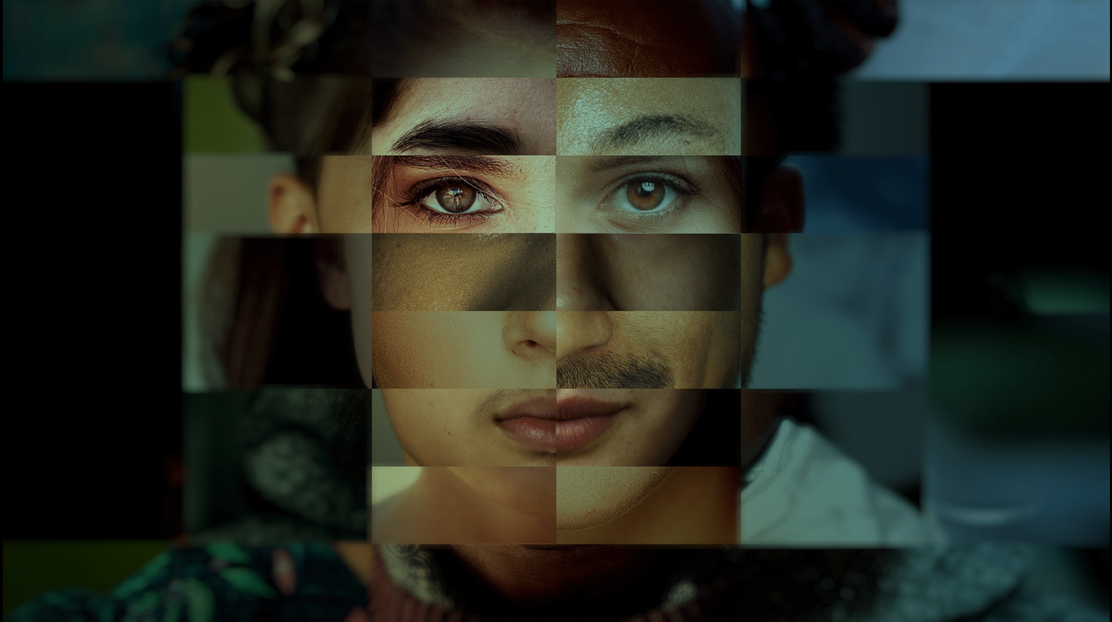 AI-generated collage of different human face elements AI-generated collage of different human face elements