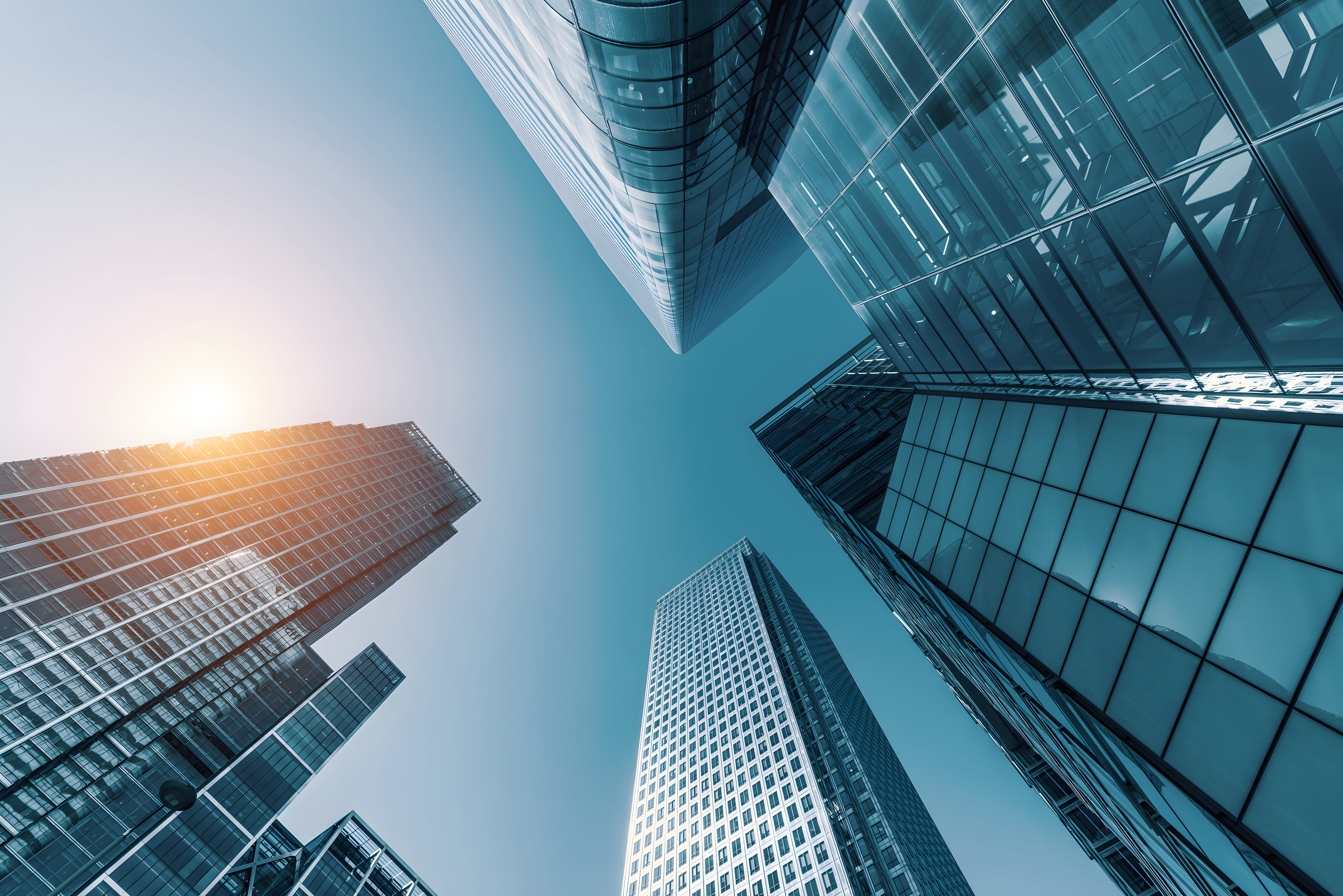 City skyscrapers seen from below upward