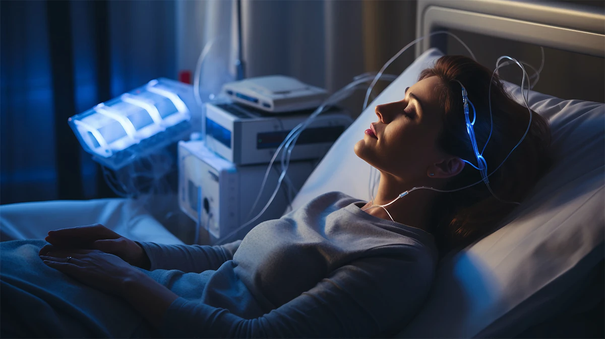 Femal patient in hospital bed