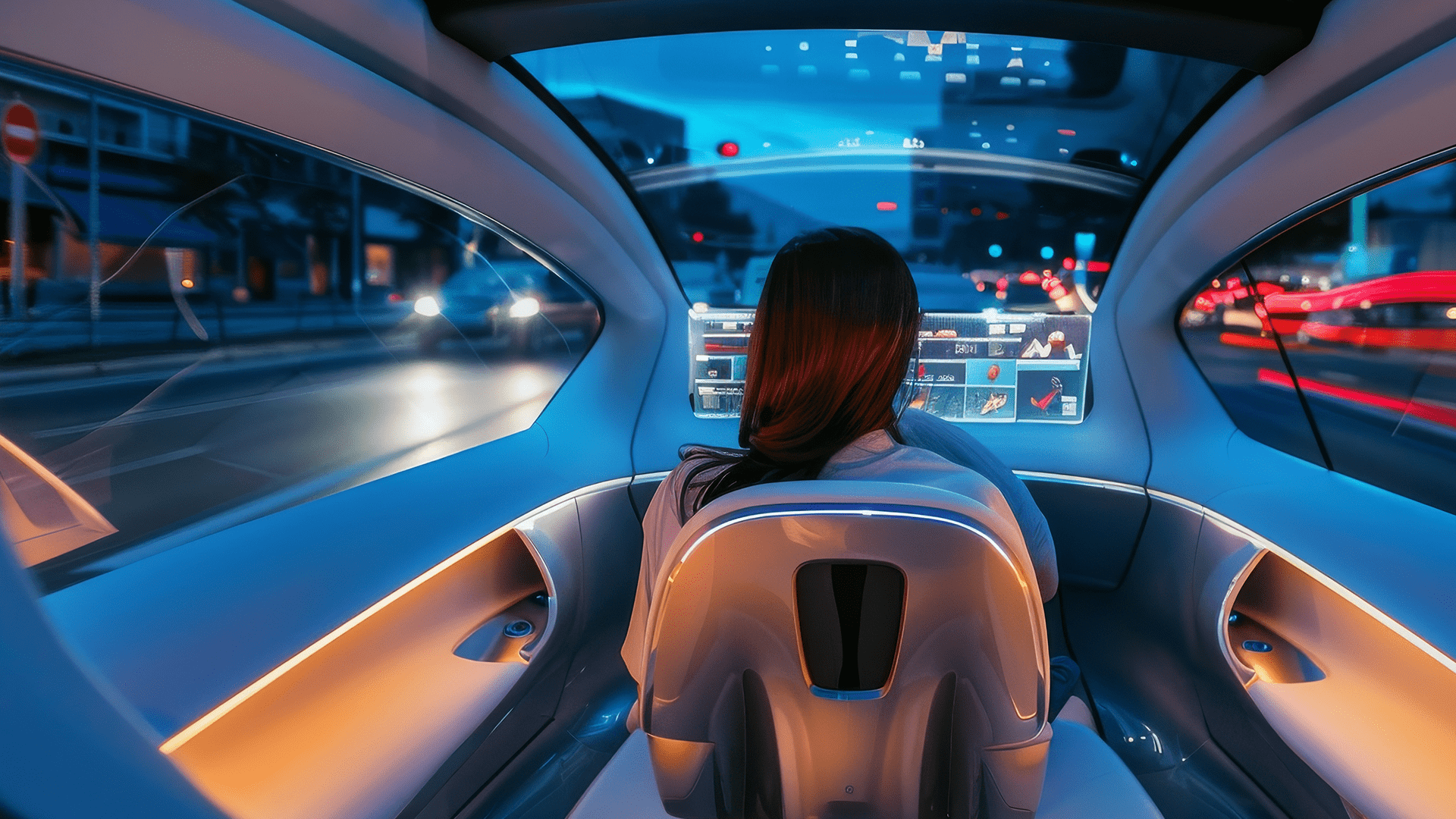 AI-generated passenger seating autonomous driven hi-tech vehicle 