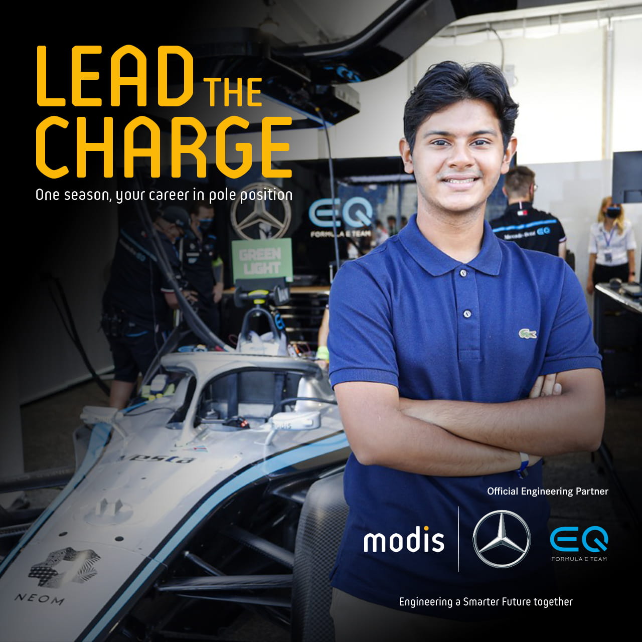 Shreyas Raman, the Akkodis Lead the Charge candidate selected to join the Mercedes EQ Formula E Team for the 2022 ABB FIA Formula E World Championship Season