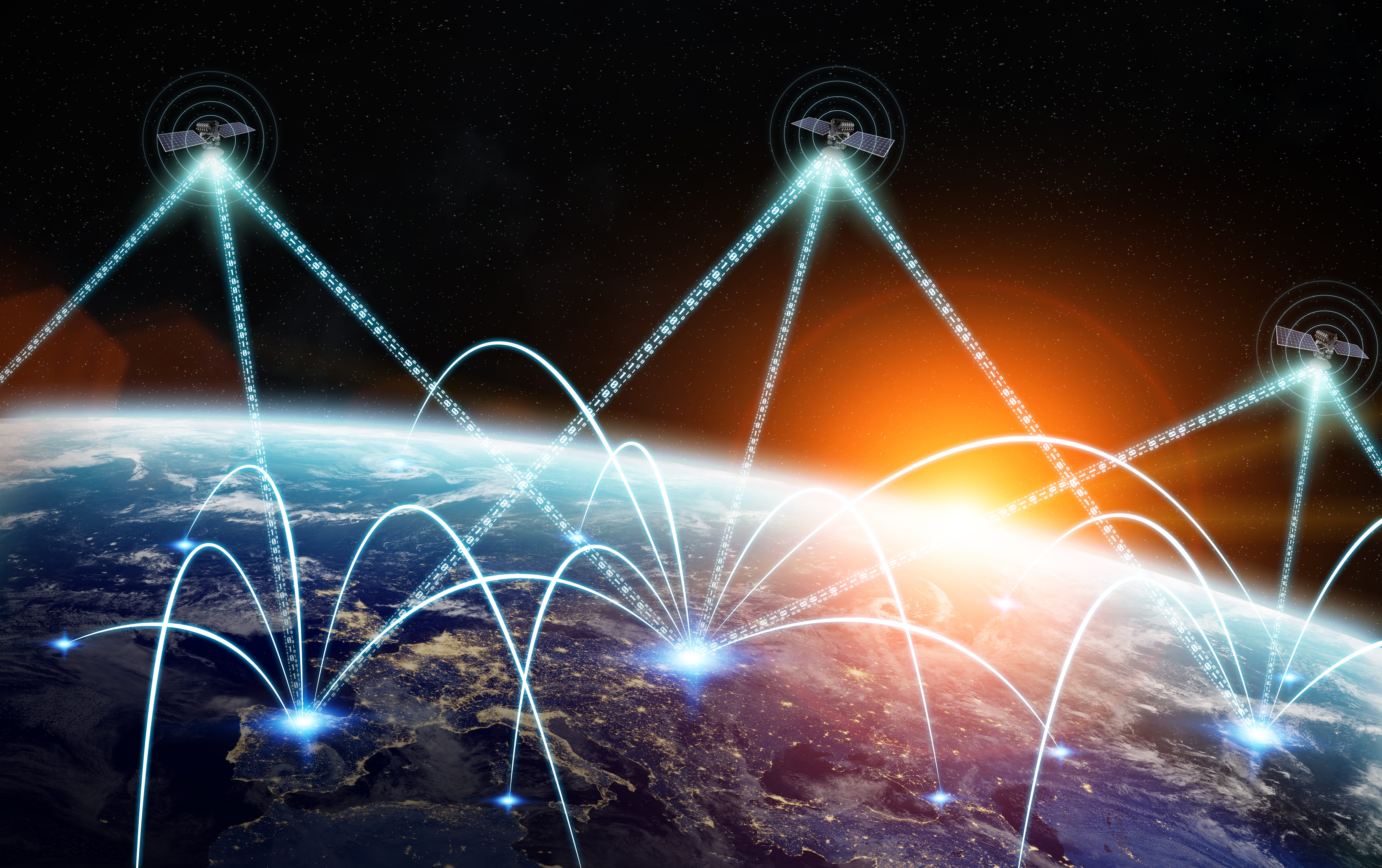 Planet Earth and a multitude of communications satellites
