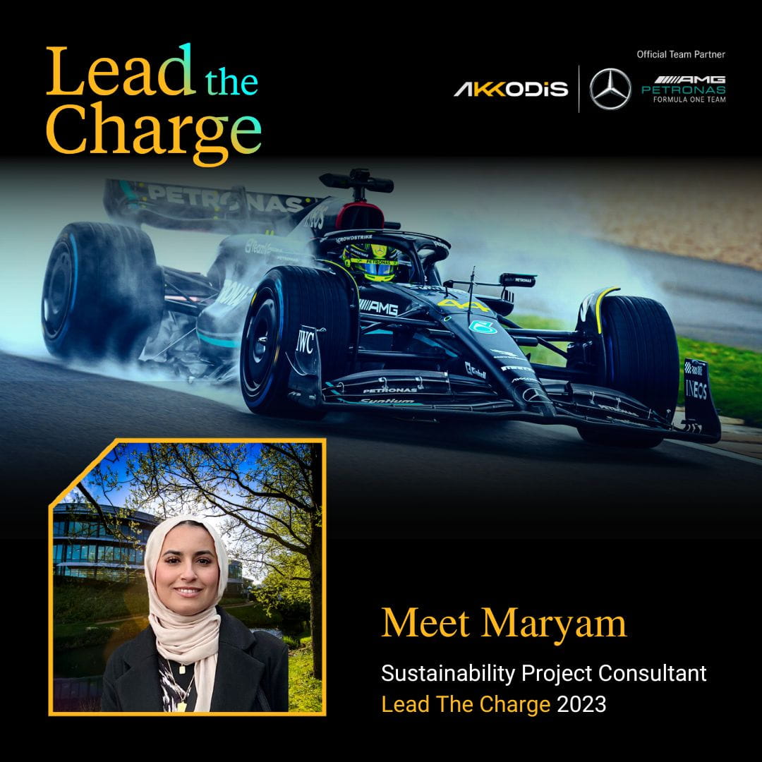 Maryam Shaban, the Akkodis Lead the Charge candidate selected to join the Mercedes-AMG PETRONAS Formula 1 Team for the 2023 FIA World Championship Season.