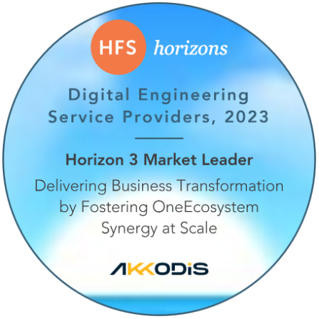 HFS Horizons: Digital Engineering Service Providers, 2023 | Horizon 3 Market Leader | Delivering Business Transformation by Fostering OneEcosystem Synergy at Scale | Akkodis